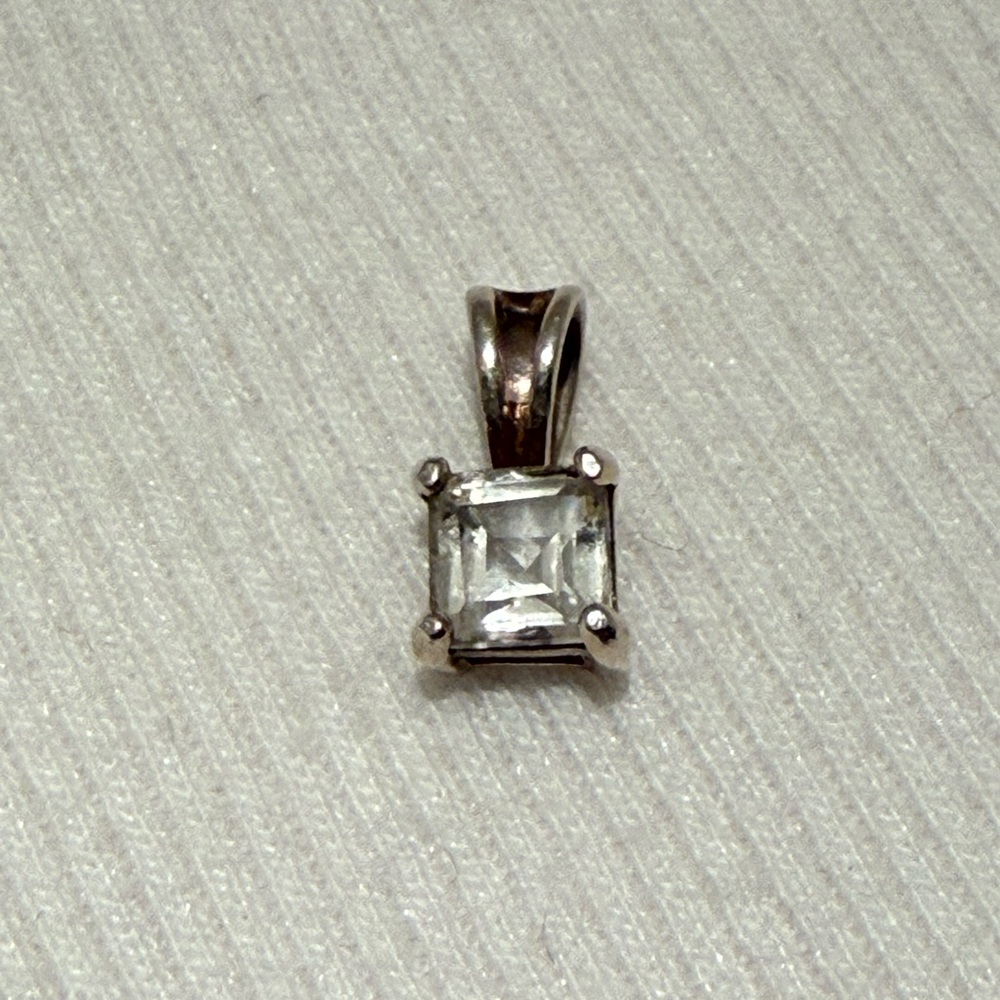 925 Sterling Silver Princess-Cut C Z Pendant